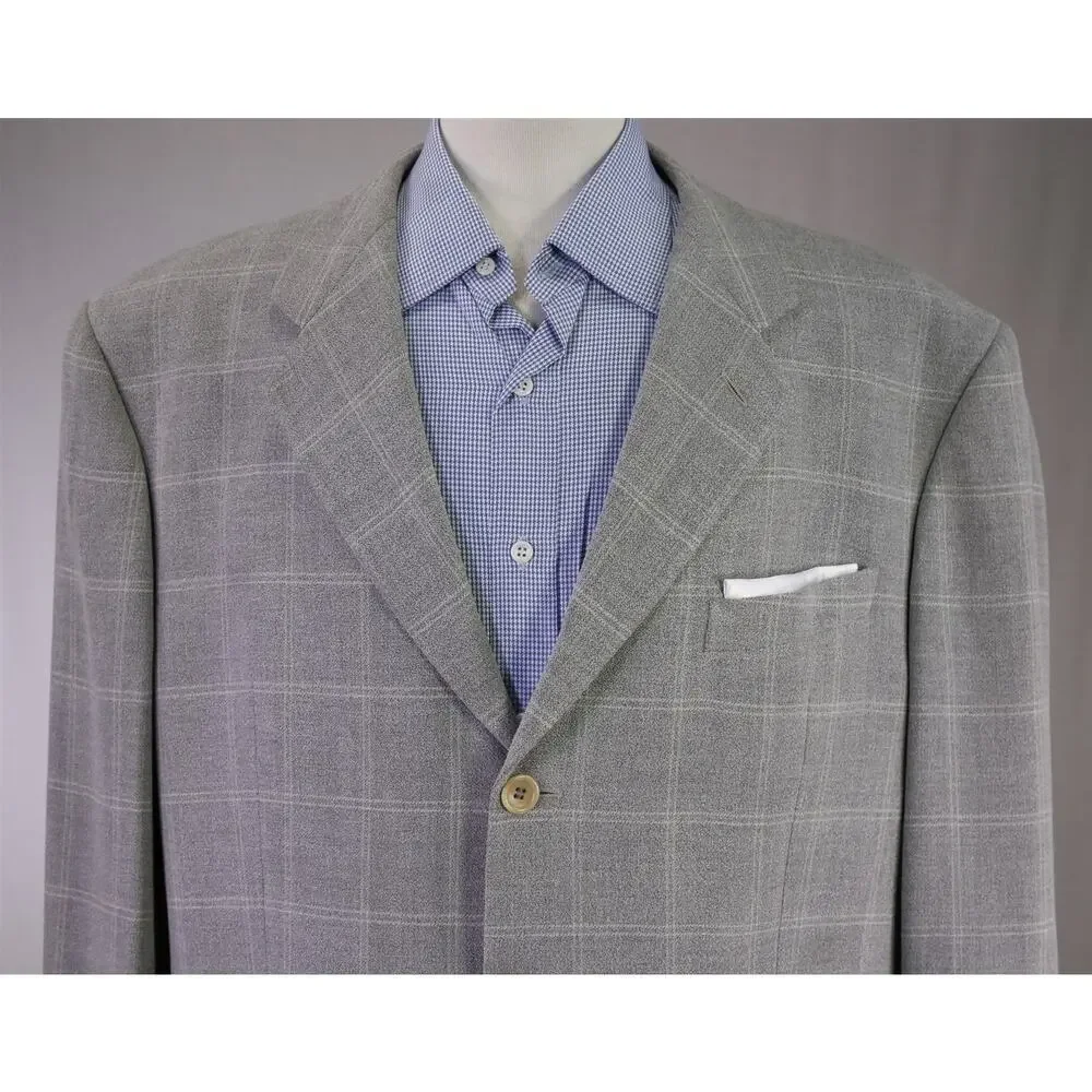 Armani Collezioni Gray Knit Windowpane Wool Silk 3-Btn Sportcoat Blazer 44R